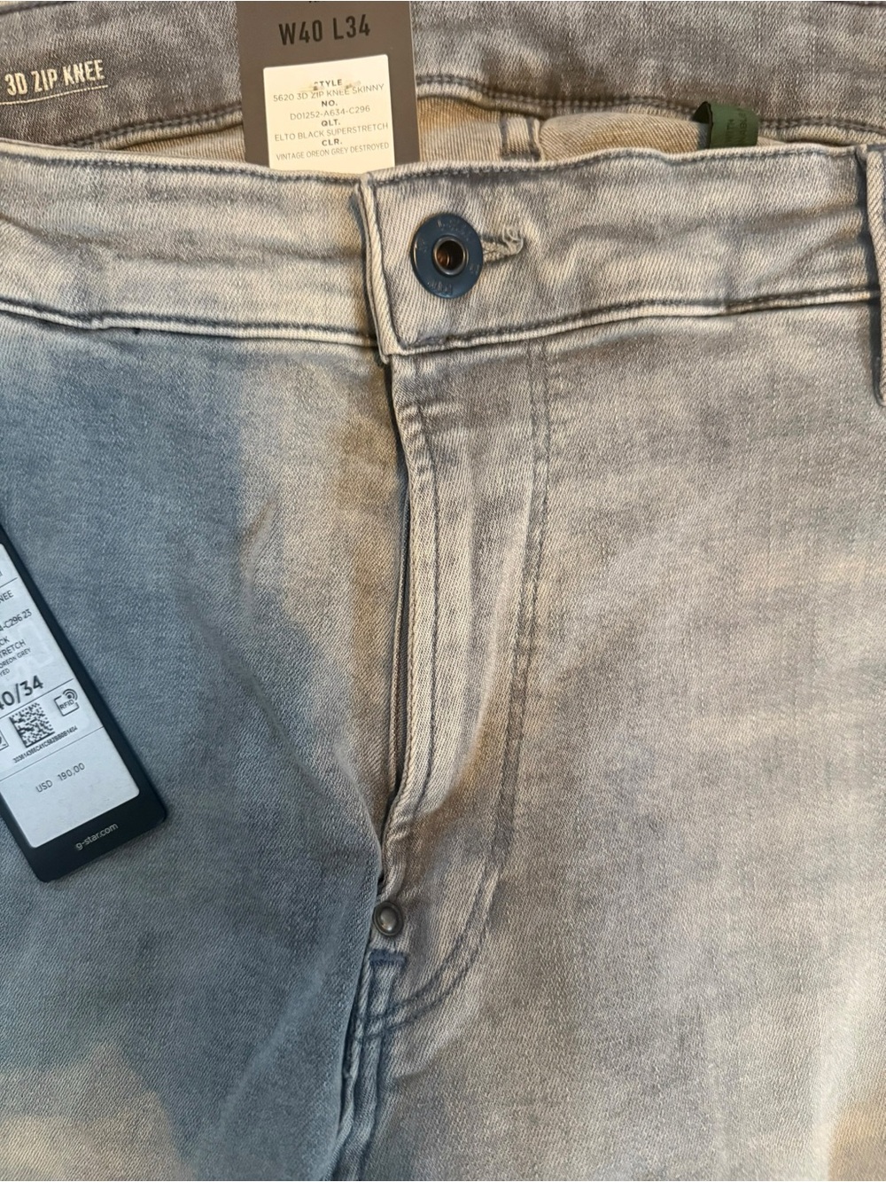 Men’s G Star RAW 5620 3D Zip Knee Skinny jeans gray wash NWT Size 40/34 - Picture 3 of 16